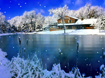 Зимний домик у озера